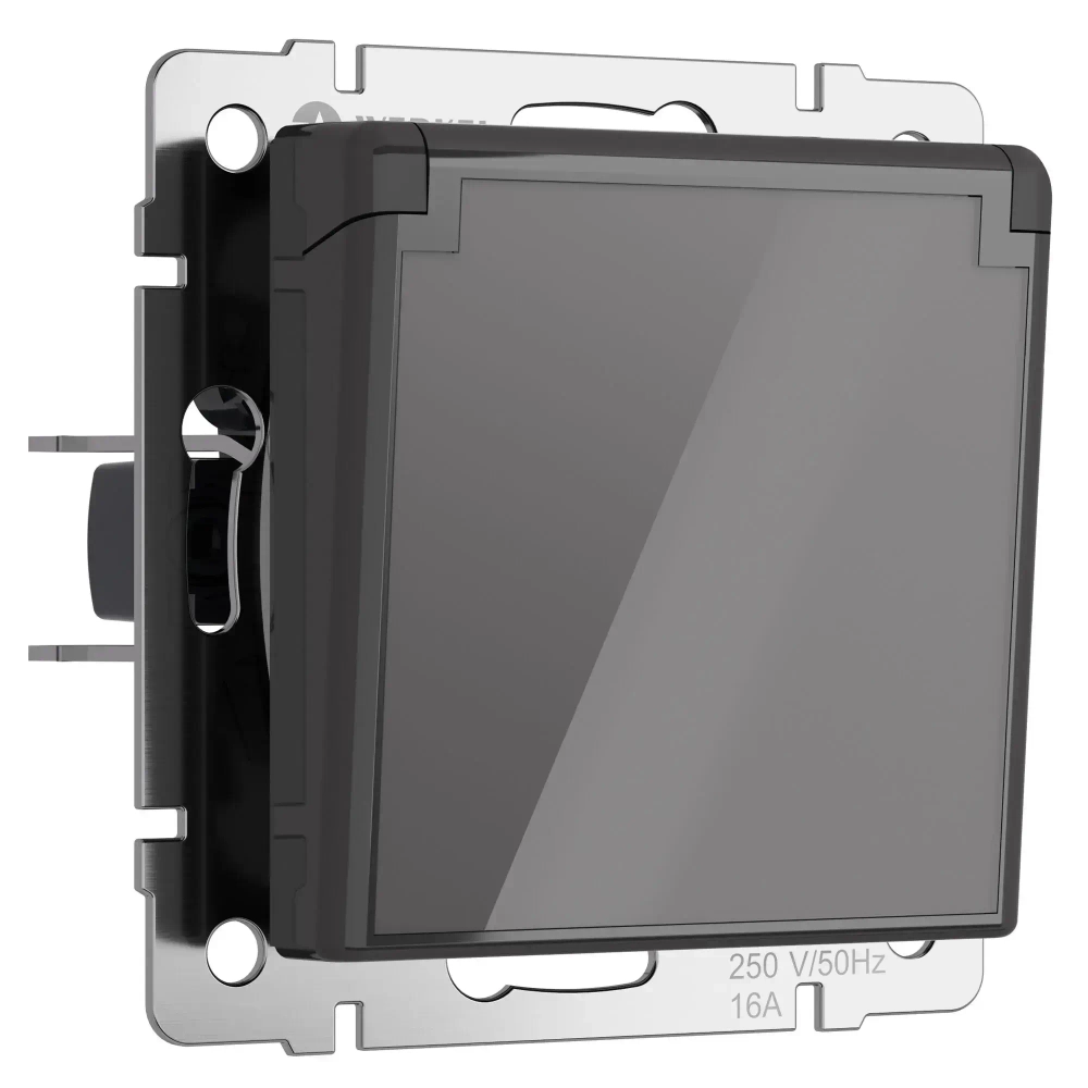 Розетка влагозащищенная с заземлением с крышкой и шторками (графит акрил) W1171244