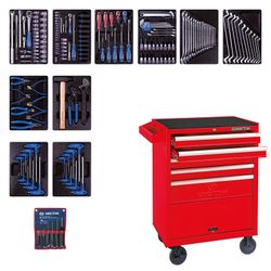 KING TONY (932-000MR) Набор инструментов в красной тележке, 173 предмета