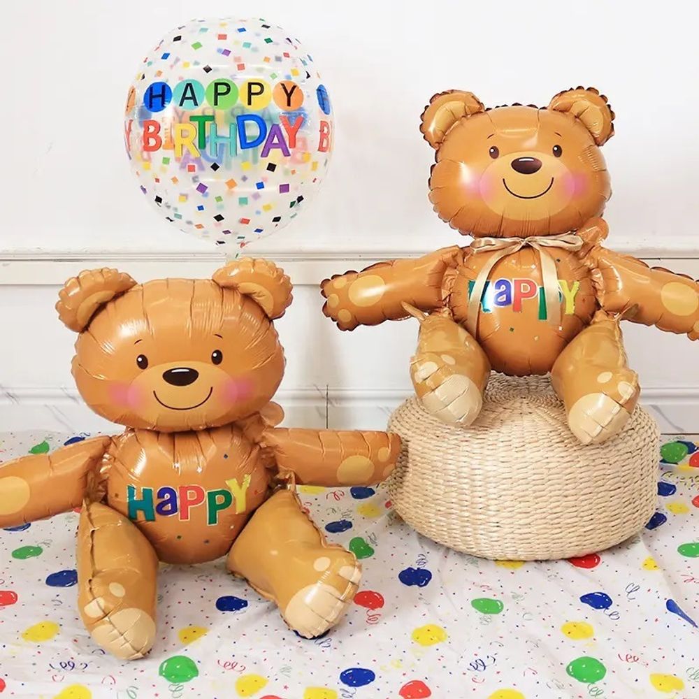 Шар 3D (22"/56 см) Фигура, Сидячий мишка, Коричневый