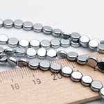 Гематит Монетка бусины (имитация), цвет серебристый, размер около 5,5 мм, цена за отрезок 19 см (1/2 нити)