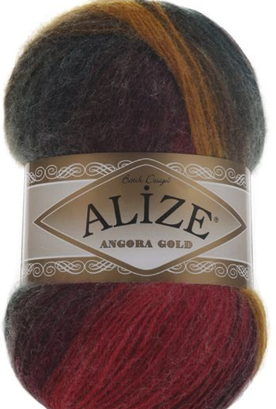 Пряжа ALIZE "Angora Gold Batik" 3368 зелень/кирпичный/горчица