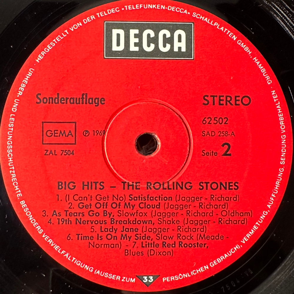 The Rolling Stones ‎– Big Hits (High Tide And Green Grass) Германия 1973г. Club