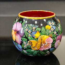Вазочка с ручной росписью Палех "Анютины глазки"