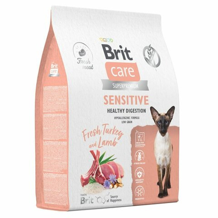 BRIT CARE, Сухой корм с инд. и ягнёнком д/взр.кош "Cat Sensitive Healthy Digestion", 1.5 кг,