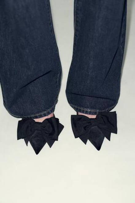 ZARA БАРХАТНЫЕ ТУФЛИ-МЮЛИ С БАНТОМ, ЧЕРНЫЙ