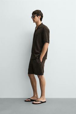 ZARА РУБАШКА JACQUARD С ГЕОМЕТРИЧЕСКИМ УЗОРОМ, КОРИЧНЕВЫЙ