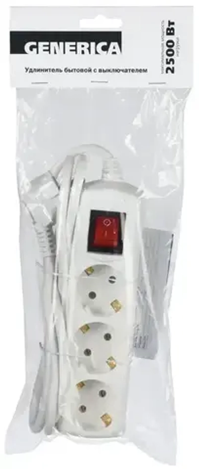 Удлинитель 3-мест 7м ПВС 3*1 белый выкл GENERICA