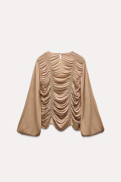 ZARA ТОП СО СБОРКАМИ — ZW COLLECTION, КАРАМЕЛЬНЫЙ