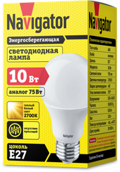 Лампа светодиодная Navigator A60 220V Е27 10W 2700K груша 23742