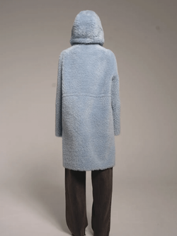 Шуба из 100% шерсти мериноса, голубая, Severina