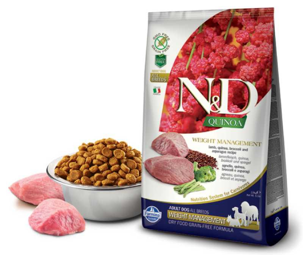 Сухой корм FARMINA N&D Quinoa Weight Management Lamb для взрослых собак всех пород, ягненок с киноа - 2,5 кг