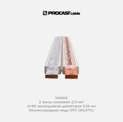 PROCAST cable STFL 14.OFC.2,11 Плоский инсталляционный Hi-Fi спикерный (акустический) кабель, 14AWG(2x2,11mm2), прозрачный, 96/0,16mm OFC (99,97%)