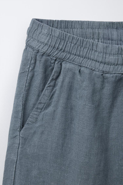 ZARA ШОРТЫ ИЗ 100% ЛЬНА, СТАЛЬНОЙ СИНИЙ