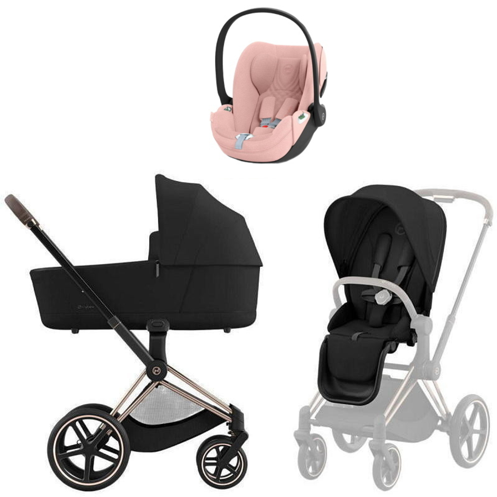 Коляска Cybex Priam IV Rosegold complete Cloud T Peach Pink Plus Base T 3 в 1 Sepia Black