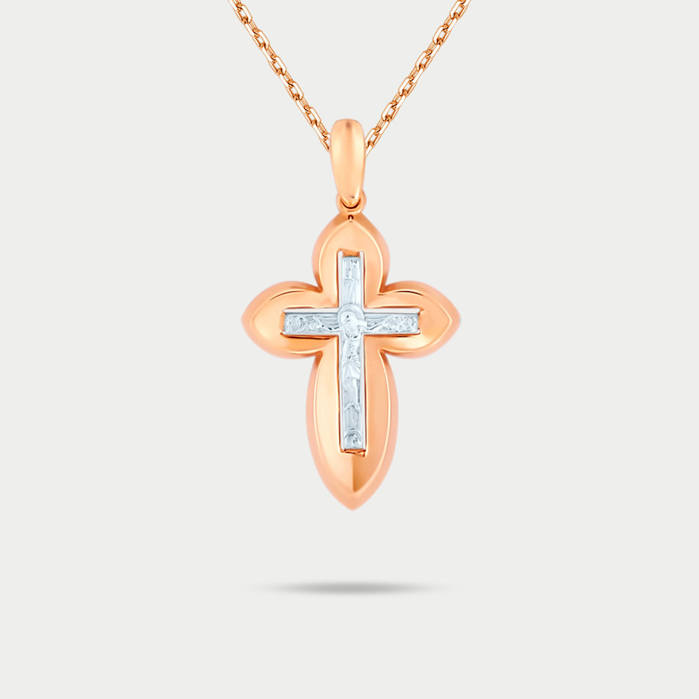 Православный крест без вставки из розового золота 585 пробы для женщин (арт. 080550)