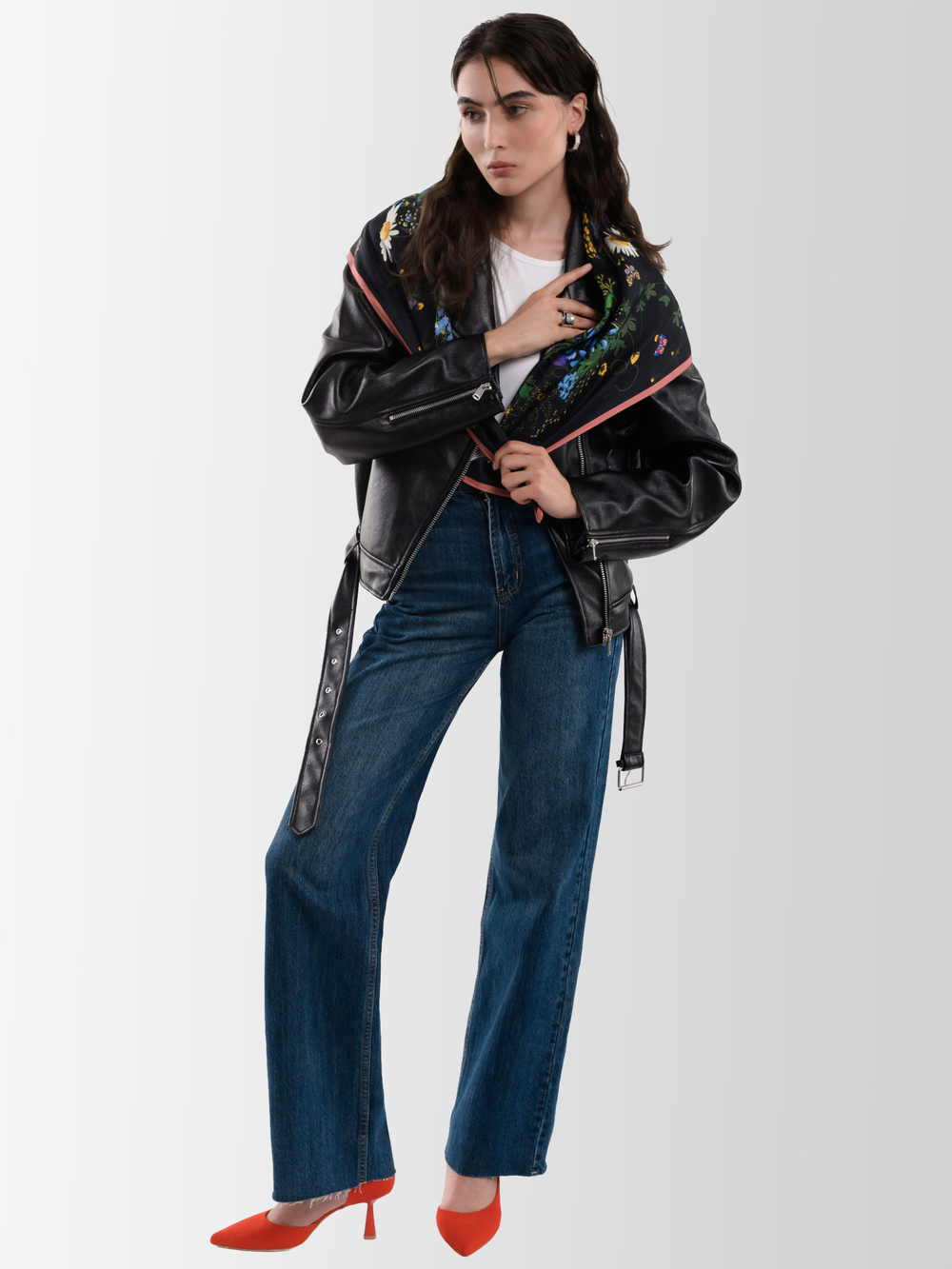 Платок «Русский полевой букет» чёрный 100% шёлк