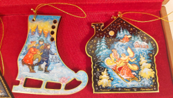 Набор из 4-х ёлочных игрушек  "Русская зима" с росписью Палех