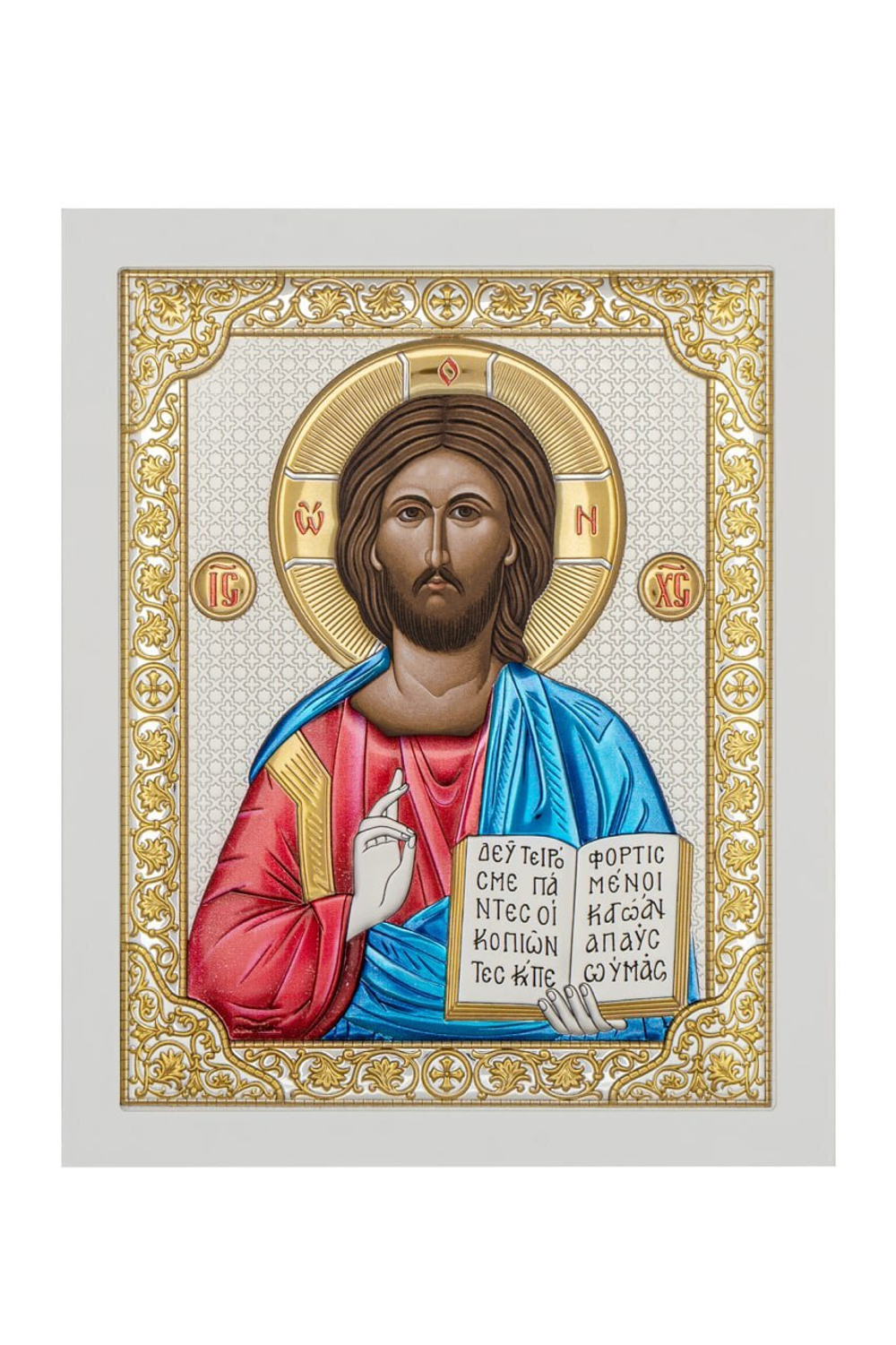 Спаситель, икона прямоугольная с рамкой, белое дерево, эмаль 185х235