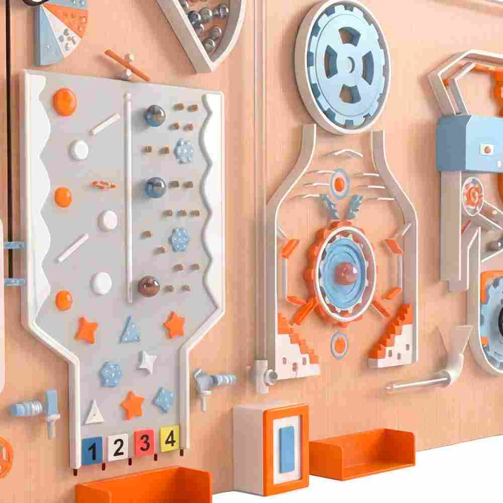 Детская интерактивная стена «Технопоток», с шариковыми треками и механическими модулями