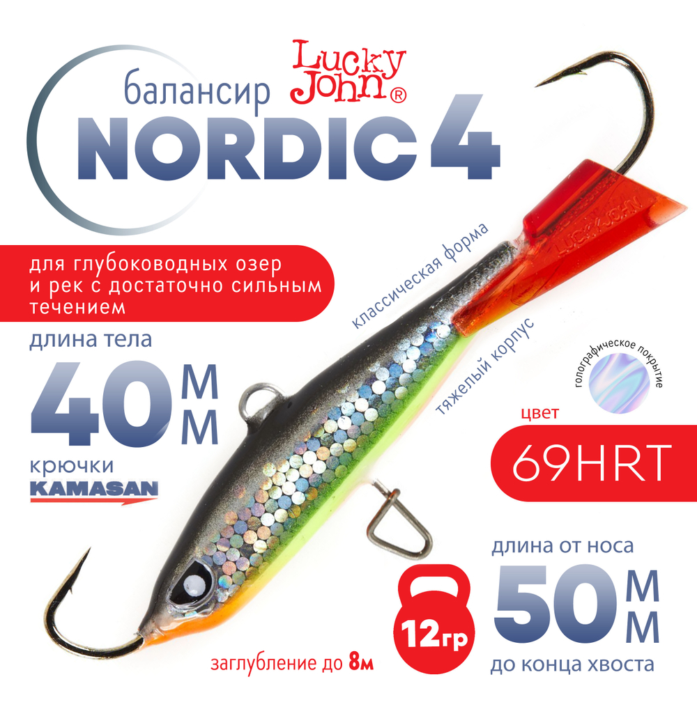 Балансир Lucky John Nordic №4 без тройника (40мм, 12гр), 10шт/уп