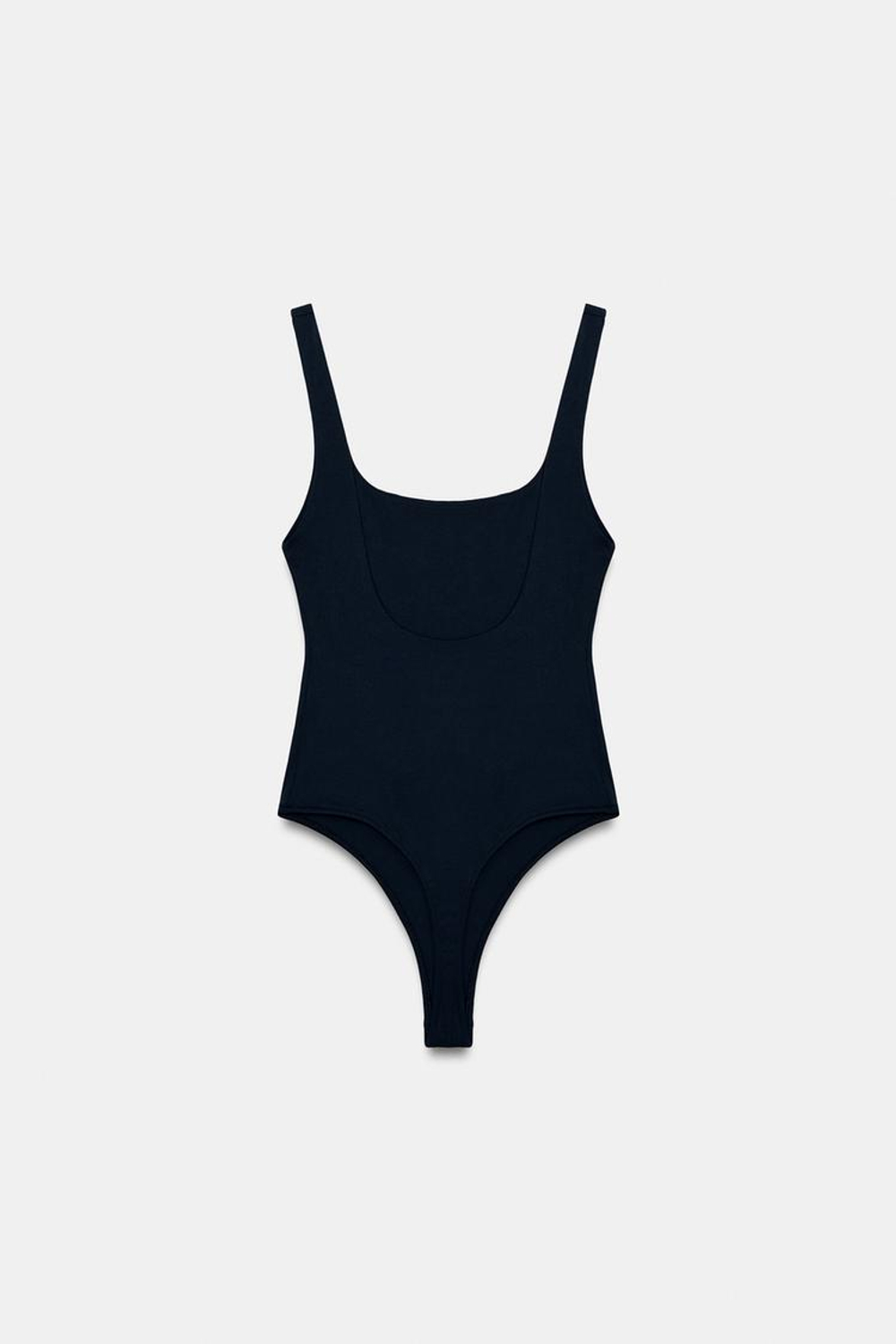 ZARA ЭЛАСТИЧНОЕ БОДИ С КВАДРАТНЫМ ВЫРЕЗОМ, СИНИЙ