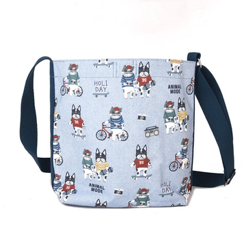Сумка кросс-боди с котом и бульдогом "AnimalMode", нежно-голубая, 25-8042-2, KUSUGURU