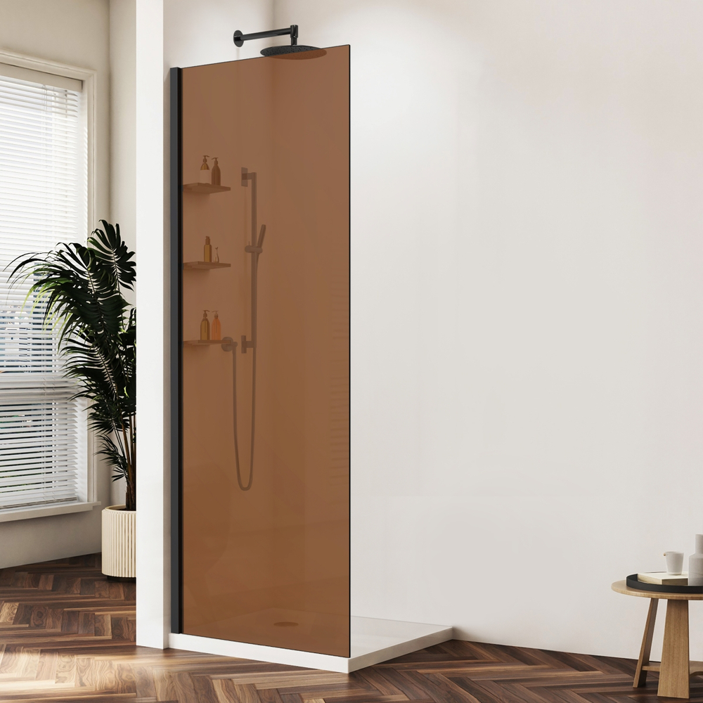 Душевая перегородка Волк-Ин (Walk-In) VSW-1HWS900GSB, 900*2000, черный матовый, стекло янтарь