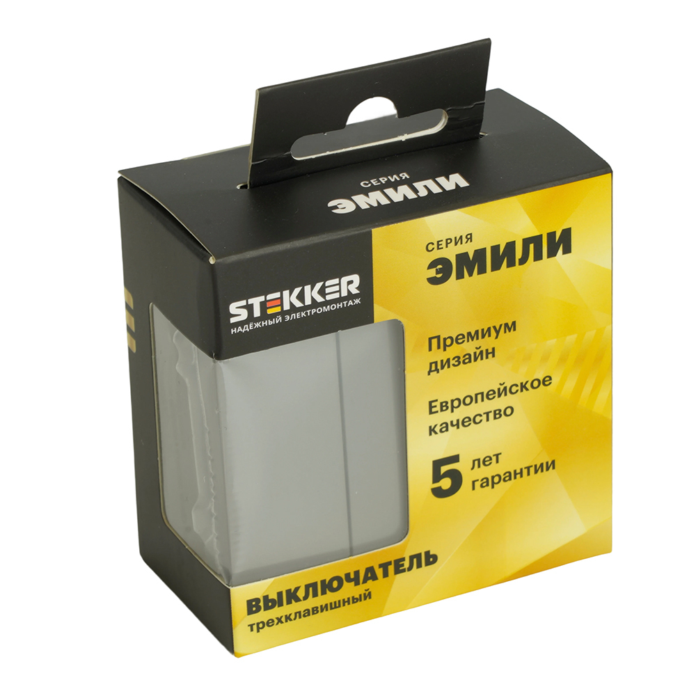 Выключатель 3-клавишный (механизм), STEKKER, 250В, 10А, серия Эмили, RSW10-5108-10, платиново-серый, soft touch 49948