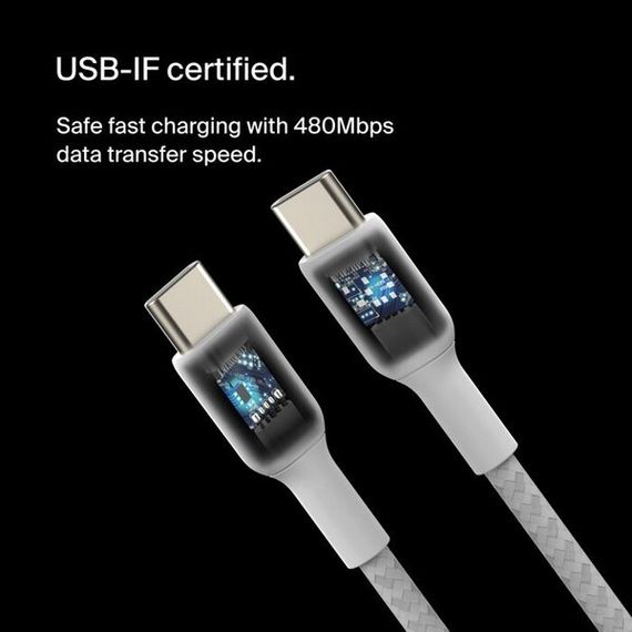 Кабель Belkin BoostCharge Braided USB-C - USB-C 1 м (CAB004bt1MWH) White