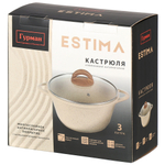 Кастрюля алюм, антиприг, 3 л, с крыш, крыш стекло, кругл, Гурман, Estima, ГМк303 ЭБИ, беж, индукц
