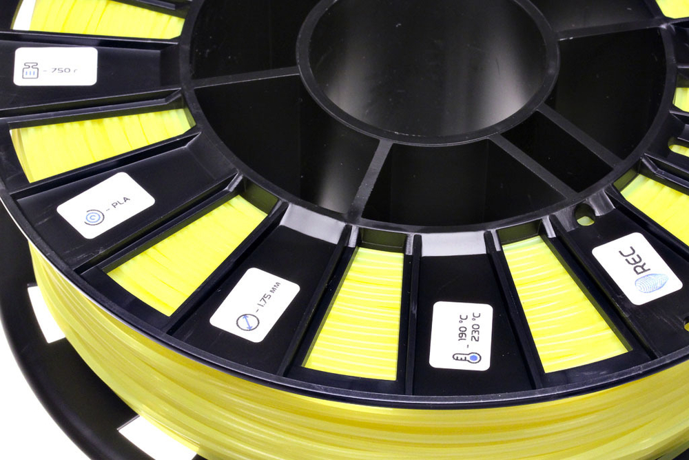 PLA пластик 1,75 для 3D принтера REC лимон 0,75 кг