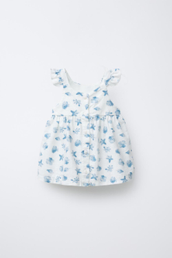 ZARA ПЛАТЬЕ С МОРСКИМ ПРИНТОМ, СИНИЙ