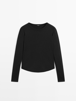 Massimo Dutti Футболка с закругленными краями и длинными рукавами, черный