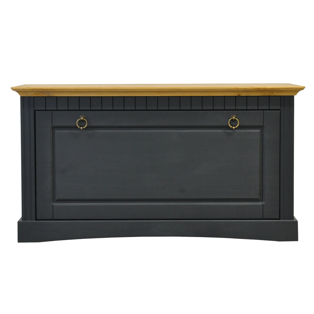 Скамья в прихожую Неаполь 93х50х39 см из массива сосны, деревянная обувница,серый воск, антик