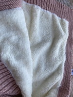 Вязаный комплект на выписку 5 предметов  (Одеяло утеплен., бант, пинетки, комбинезон, шапка) (Цвет: Синий)