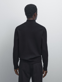 Massimo Dutti Свитер с воротником-стойкой, темно-синий