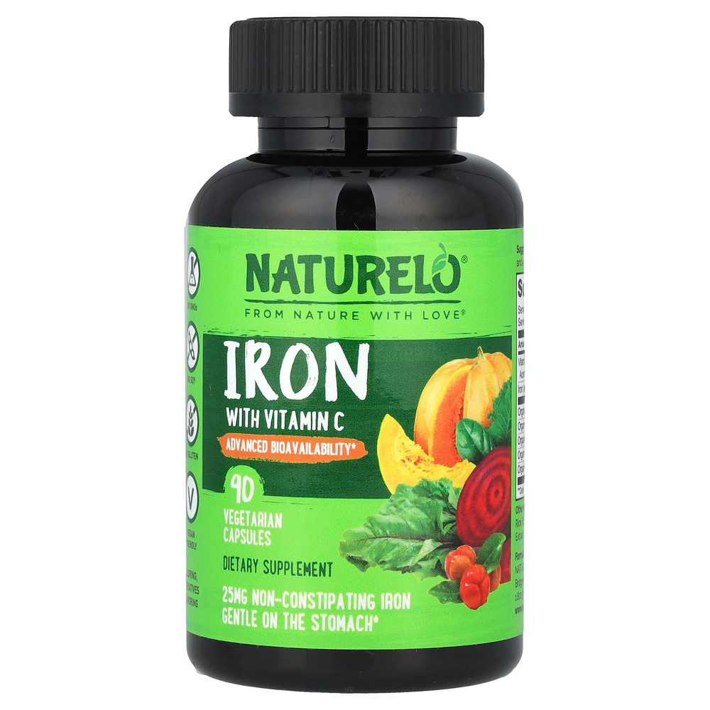 NATURELO, железо с витамином C, 90 вегетарианских капсул