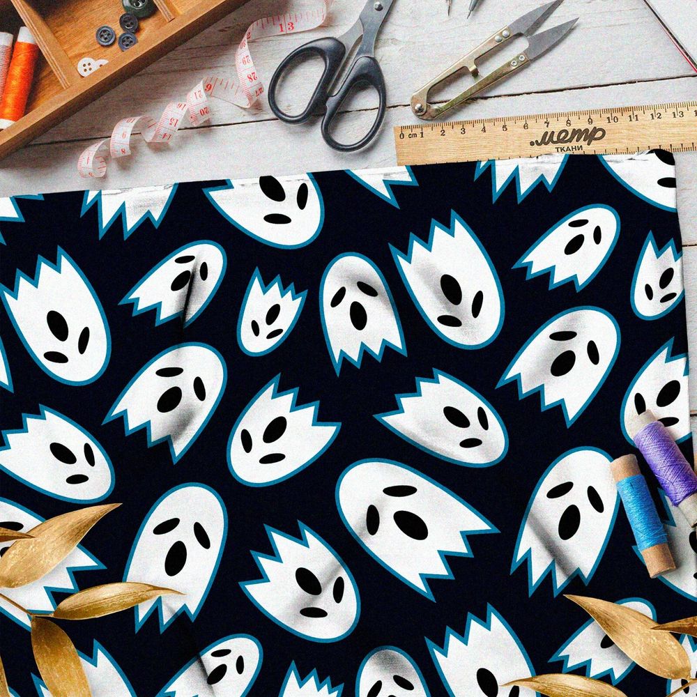 Ткань оксфорд 210 призраки на чёрном фоне