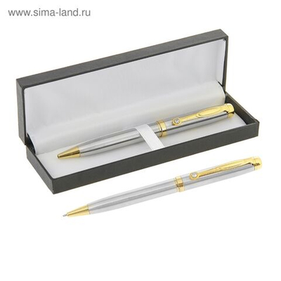 Ручка шариковая, подарочная, в кожзам футляре, поворотная, Файт , серебристый/золотой