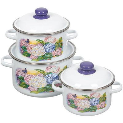 Набор эмалированной посуды 6 пр, кастрюли 2,3,5.5 л, СтальЭмаль, Сирень, 1KB191M