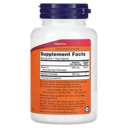 Now Foods Ascorbyl Palmitate 500 mg 100 Veg Capsules , Аскорбил Пальмитат, Витамин С