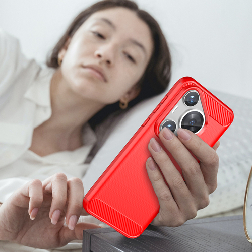 Чехол в стиле карбон красного цвета на Huawei Pura 70 Pro и Pura 70 Pro+, мягкий отклик кнопок, серия Carbon от Caseport