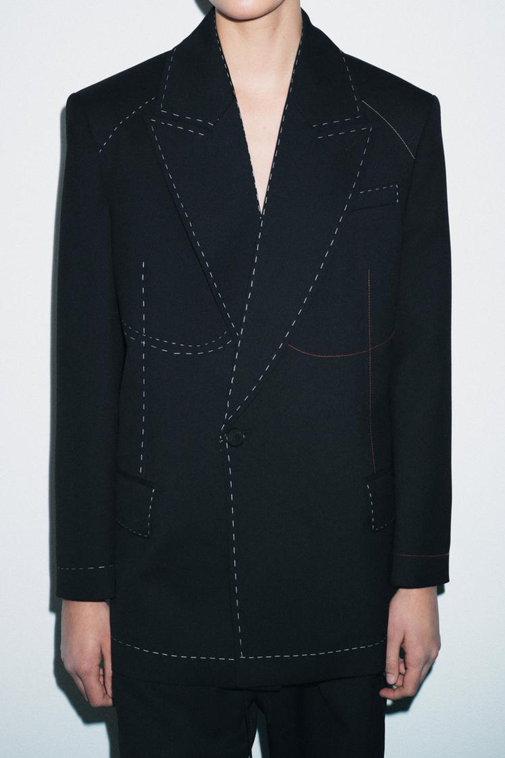 ZARA БЛЕЙЗЕР С КОНТРАСТНОЙ ОТСТРОЧКОЙ — LIMITED EDITION, ZW COLLECTION, ЧЕРНЫЙ