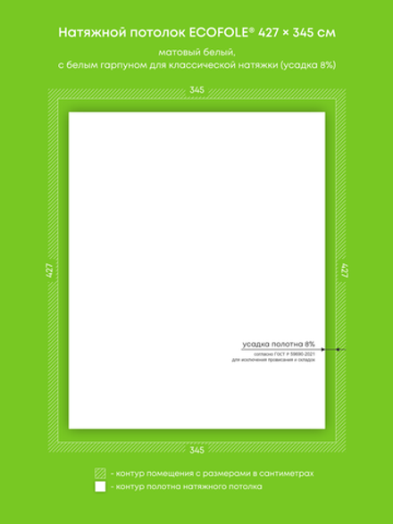 Матовый натяжной потолок 14.7 м2