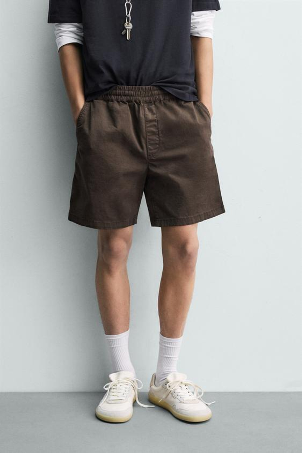 ZARA ШОРТЫ ИЗ ТВИЛА RELAXED FIT, КОРИЧНЕВЫЙ