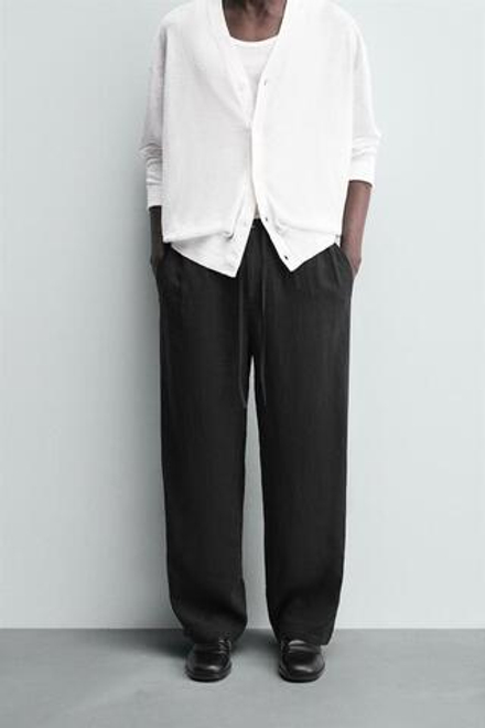 ZARA БРЮКИ RELAXED FIT ИЗ 100% ЛЬНА, ЧЕРНЫЙ