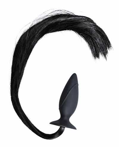 Чёрная анальная втулка с хвостом HORNY Pony - 12,5 см. (Цвет: черный)