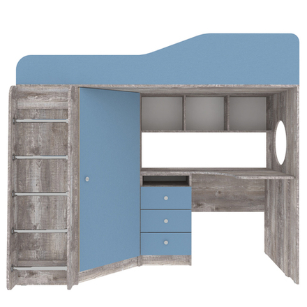 Кровать-чердак КарИВи Кадет 1 с металлической лестницей Бетон Светло-синий, голубой