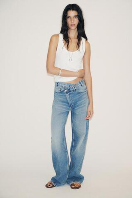 ZARA ДЖИНСЫ TRF WIDE LEG С ПЕРЕКРЕСТНОЙ ТАЛИЕЙ И ВЫСОКОЙ ПОСАДКОЙ, СИНИЙ