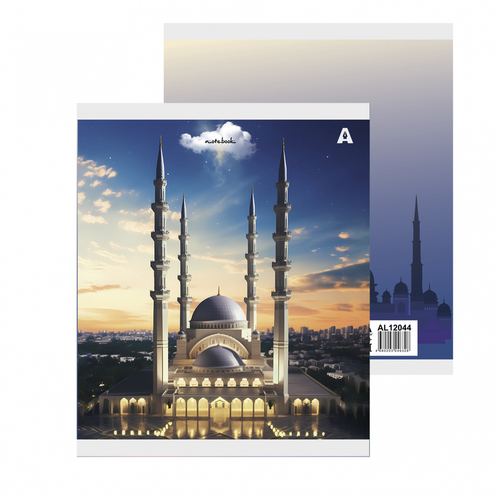 Тетрадь 36 л., А5, клетка, Alingar "Мечети", скрепка, офсет, мелованная бумага, 5 дизайнов в пленке т/у